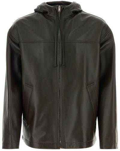 Bottega Veneta Leather Hooded Jacket - Black