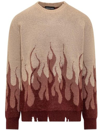 Vision Of Super Sweater Flames - Brown
