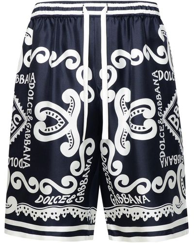 Dolce & Gabbana Bermuda Shorts Navy Silk Sweatpants - Blue