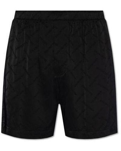 Balenciaga Satin Shorts With Logo, - Black