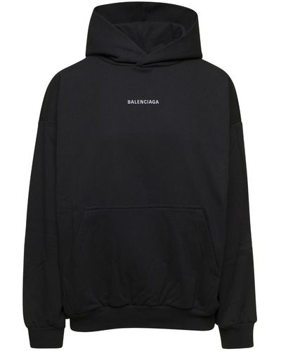Balenciaga Hoodie With Printed Logo - Black