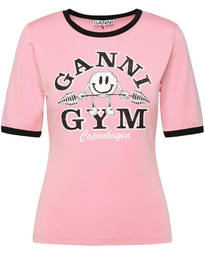 Ganni Gym Lyocell Blend T-Shirt - Pink