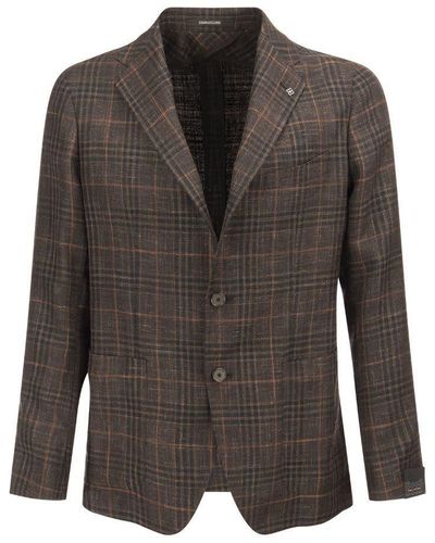 Tagliatore Wool, Silk And Linen Jacket With Tartan Pattern - Black