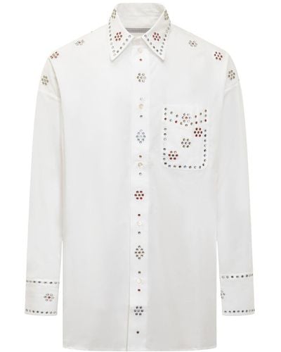Bluemarble Shirt With Rhinestones - White