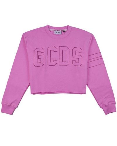 Gcds Bling Jersey Crop Sweatshirt - Purple