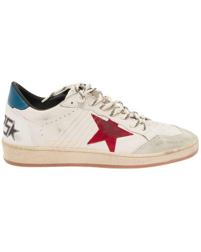 Golden Goose 'ball-star' White Vintage Low Top Sneakers With Logo In Leather Man - Pink