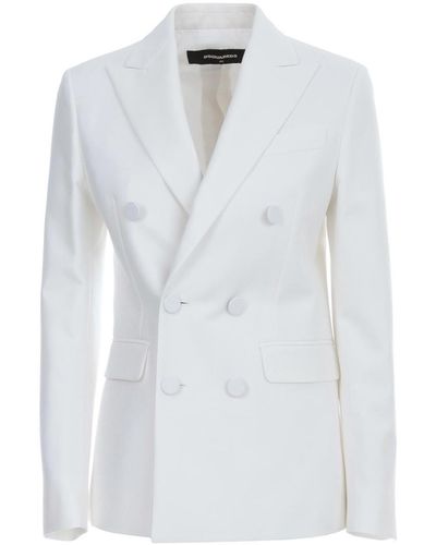 DSquared² Oscar Jacket Cotton Silk Double Breasted - White