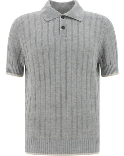 Brunello Cucinelli Ribbed Knit Polo Shirt - Gray