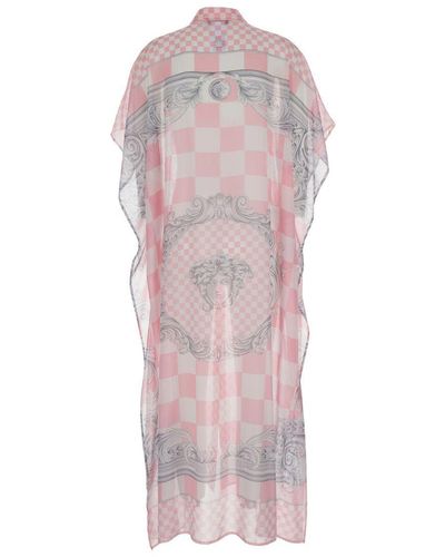Versace Shirt Dress With Barocco Check Print All-Over - Pink