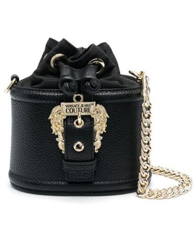 Versace Engraved-logo Grained Bucket Bag - Black