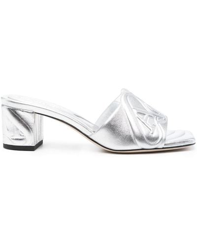 Alexander McQueen Metallic Leather Heel Sandals - White