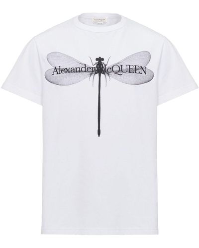 Alexander McQueen Dragonfly Print Organic Cotton T-shirt - White