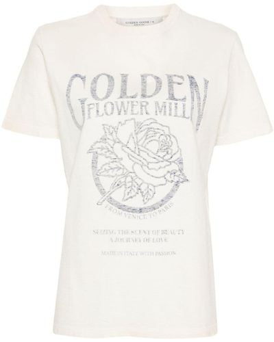 Golden Goose Distressed Logo-print Cotton T-shirt - White