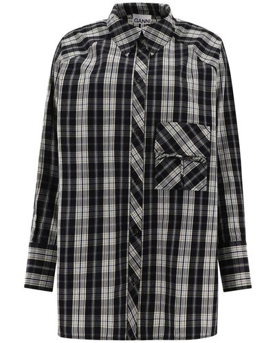 Ganni Checkered Oversized Shirt - Black