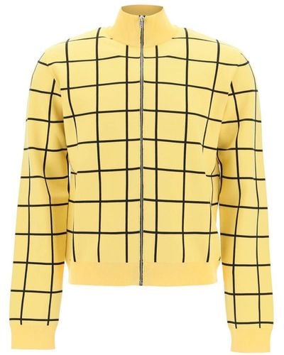 Marni Zip-up Cardigan With Check Motif - Yellow