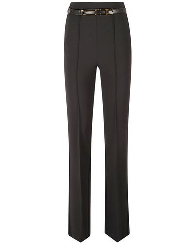 Elisabetta Franchi Mid-Rise Wide-Leg Stretch Trousers - Black