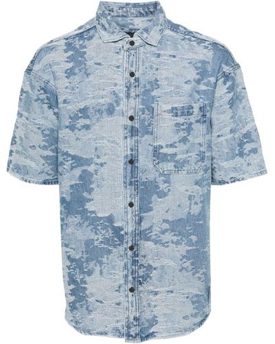 Emporio Armani Short-Sleeves Cotton Shirt - Blue