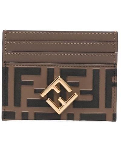 Fendi Ff Diamonds Leather Card Case - Grey