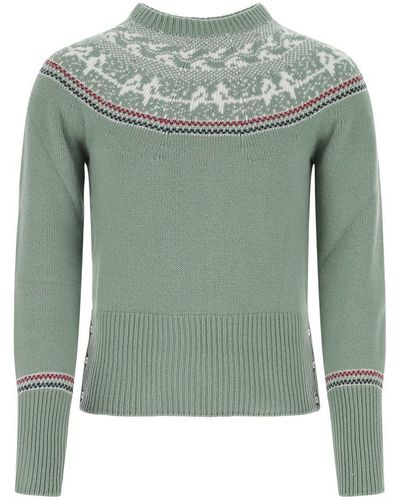 Thom Browne Jacquard Crewneck Knit Sweater - Green