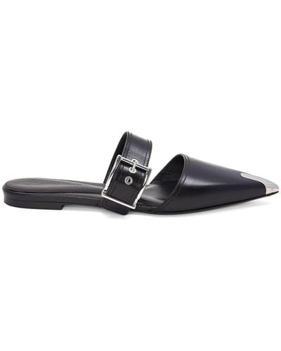 Alexander McQueen Buckled Leather Mules - Black
