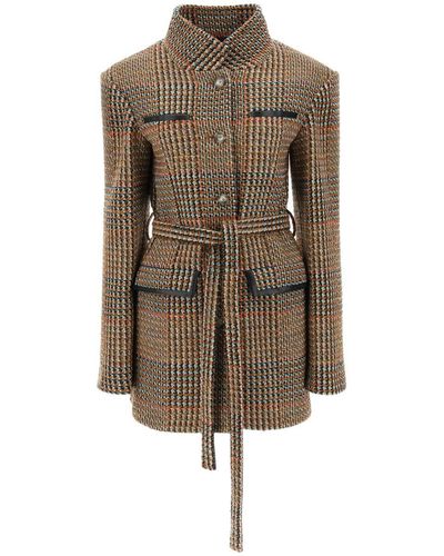 Stella McCartney Tweed Single-breasted Coat - Brown