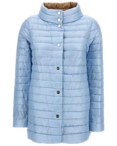 Herno Light Blue And Brown Down Jacket With Branded Buttons In Polyamide Woman