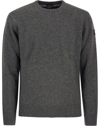 Paul & Shark Wool Crew Neck With Arm Patch - Grey