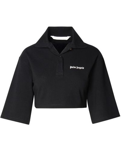 Palm Angels Cropped Polo Shirt With Logo - Black