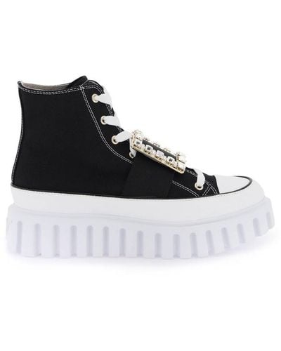 Roger Vivier Viv' Go-thick Canvas High-top Sneakers With Buckle - Black