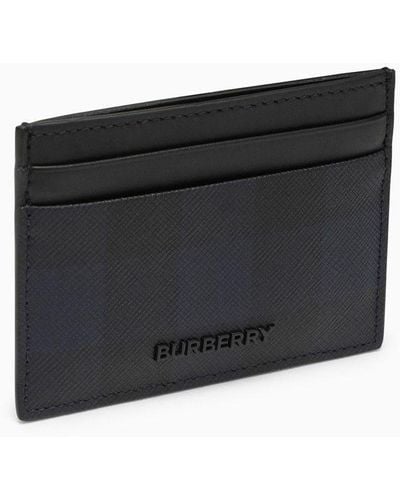 Burberry Navy Blue Card Holder With Check Motif - Black