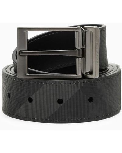 Burberry Smoke Black/graphite Vintage Check Belt In Reversible Coated Canvas