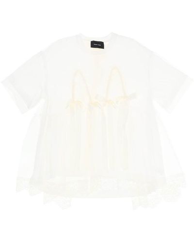 Simone Rocha Tulle Top With Lace And Bows - White