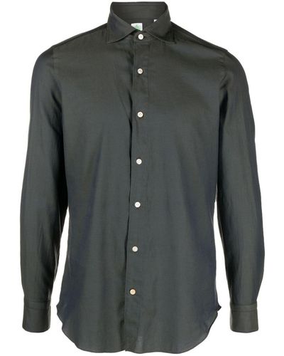 Finamore 1925 Slim Fit Flannel Shirt - Black