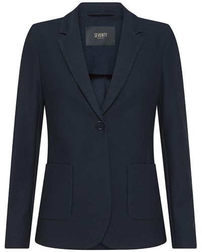 Seventy Slim Fit Single-Breasted Honeycomb Fabric Jacket - Blue