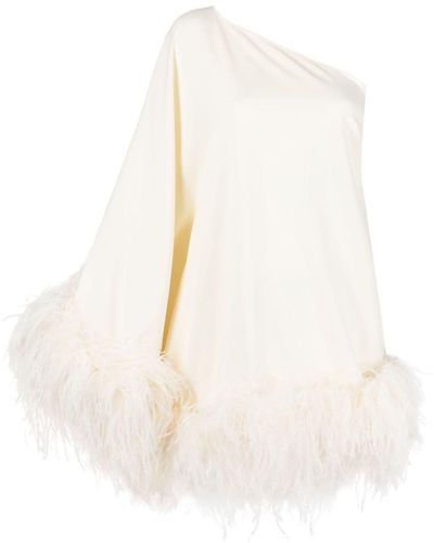 ‎Taller Marmo Piccolo Ubud One-shoulder Feather-trimmed Crepe Mini Dress - White