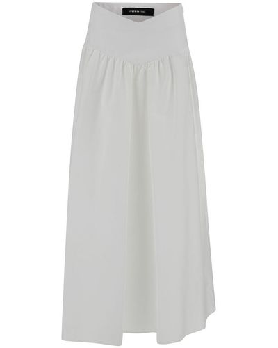FEDERICA TOSI Long White Pleated Skirt In Stretch Cotton Woman - Gray
