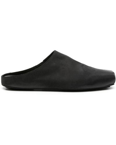 Uma Wang Leather Slippers With Square Toe - Black