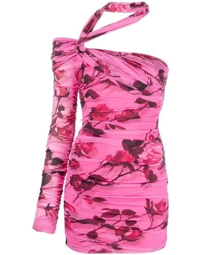 Blumarine Rose Print One-Shoulder Mini Dress - Pink