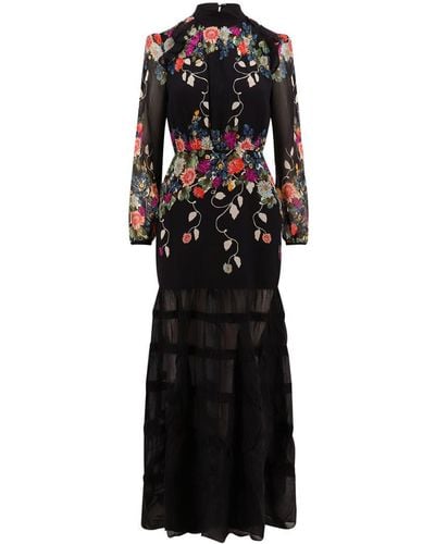 Saloni Jacqui-b Floral-print Maxi Dress - Black