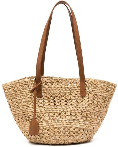 Saint Laurent Panier Small Crochet Raffia Shopping Bag - Natural