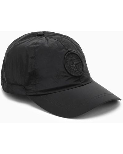 Stone Island Black Baseball Cap In Nylon With Logo