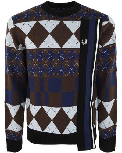 Fred Perry Striped Argyle Knitwear - Blue