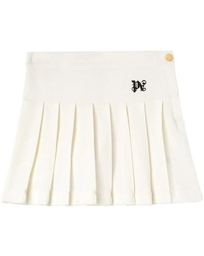 Palm Angels Monogram-Embroidered Pleated Miniskirt - White