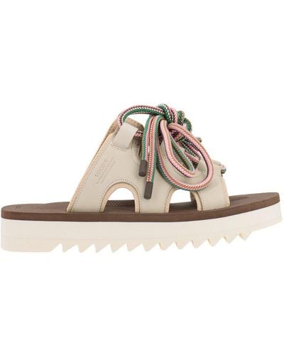 Suicoke Rounded Toe Leather Lace-up Sandals - White