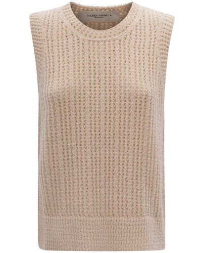 Golden Goose Beige Crochet Sleeveless Top In Cotton Blend Woman - Natural
