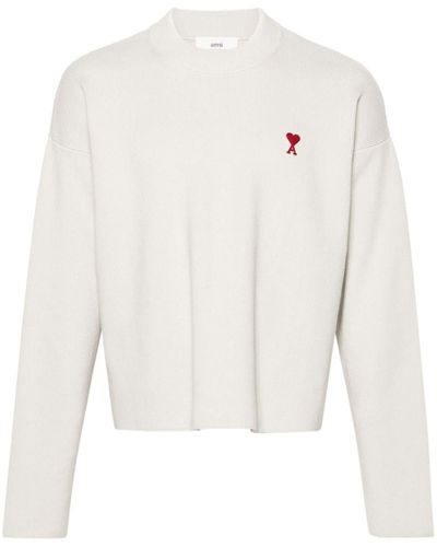 Ami Paris De-Coeur Ribbed Sweater - White