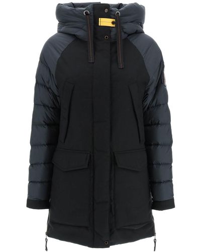 Parajumpers Sunday Hooded Dual Material Midi Down Jacket - Black