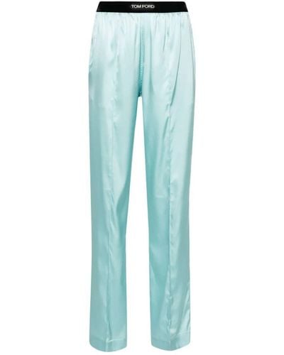Tom Ford Pleated Satin Pajama Pants - Blue