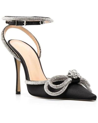 Mach & Mach Double Bow Crystal-embellished Satin Heeled Sandals - Black