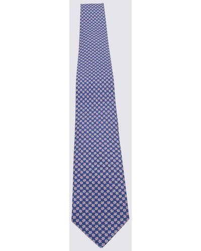 Ferragamo Navy And Light Blue Silk Tie - Purple